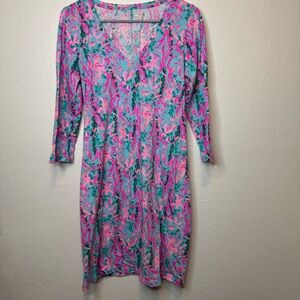Lilly Pulitzer Tessa Seaweed Samba 3/4 Sleeve Dress V-Neck Size Medium